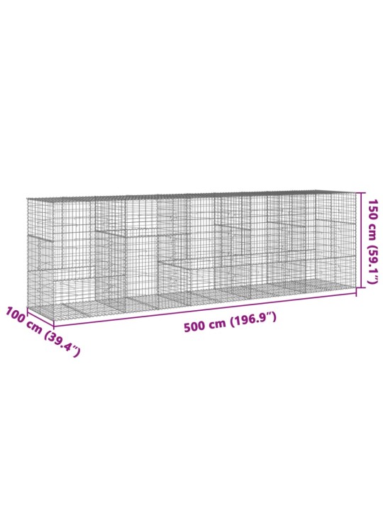 Gabionový koš s víkem 500 x 100 x 150 cm pozinkované železo