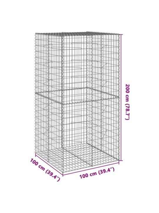 Gabionový koš s víkem 100 x 100 x 200 cm pozinkované železo