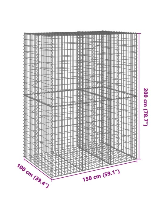 Gabionový koš s víkem 150 x 100 x 200 cm pozinkované železo