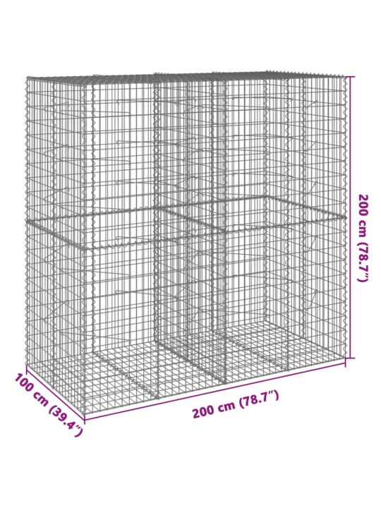 Gabionový koš s víkem 200 x 100 x 200 cm pozinkované železo