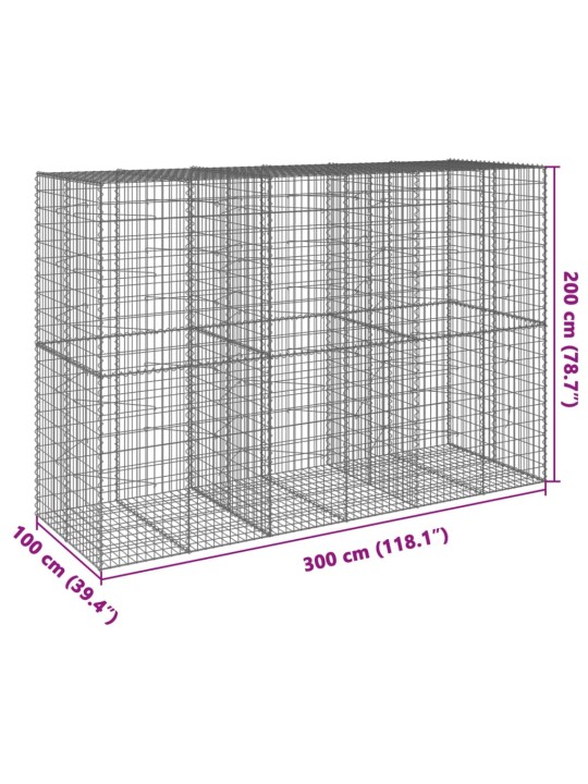 Gabionový koš s víkem 300 x 100 x 200 cm pozinkované železo