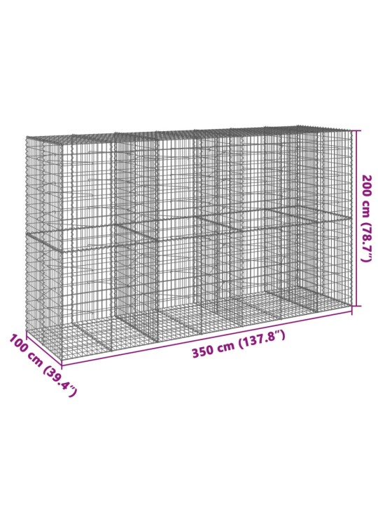 Gabionový koš s víkem 350 x 100 x 200 cm pozinkované železo