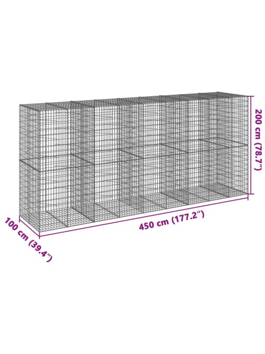 Gabionový koš s víkem 450 x 100 x 200 cm pozinkované železo