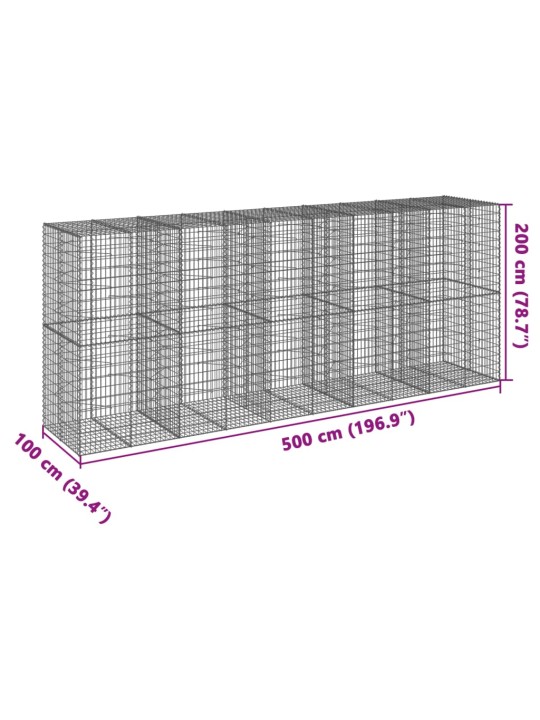 Gabionový koš s víkem 500 x 100 x 200 cm pozinkované železo