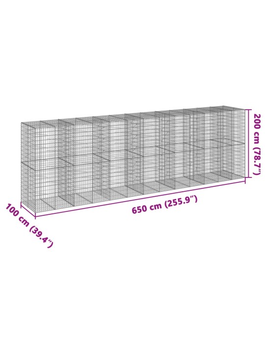 Gabionový koš s víkem 650 x 100 x 200 cm pozinkované železo