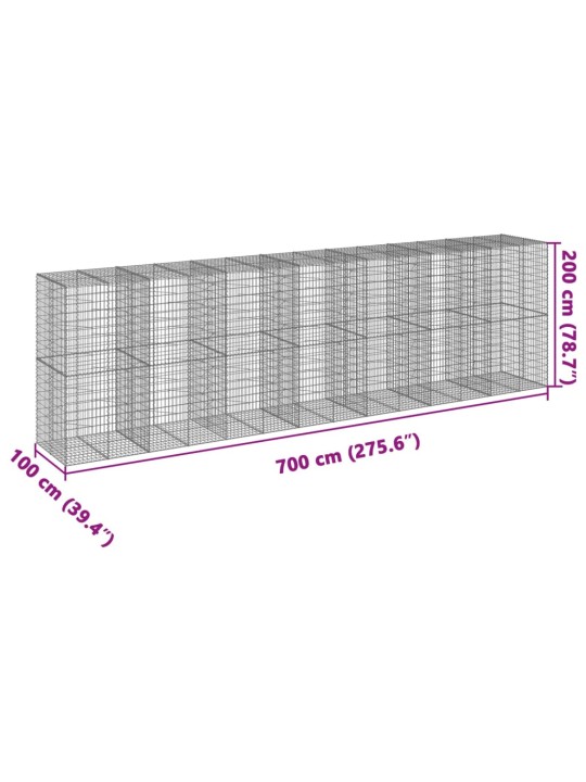 Gabionový koš s víkem 700 x 100 x 200 cm pozinkované železo