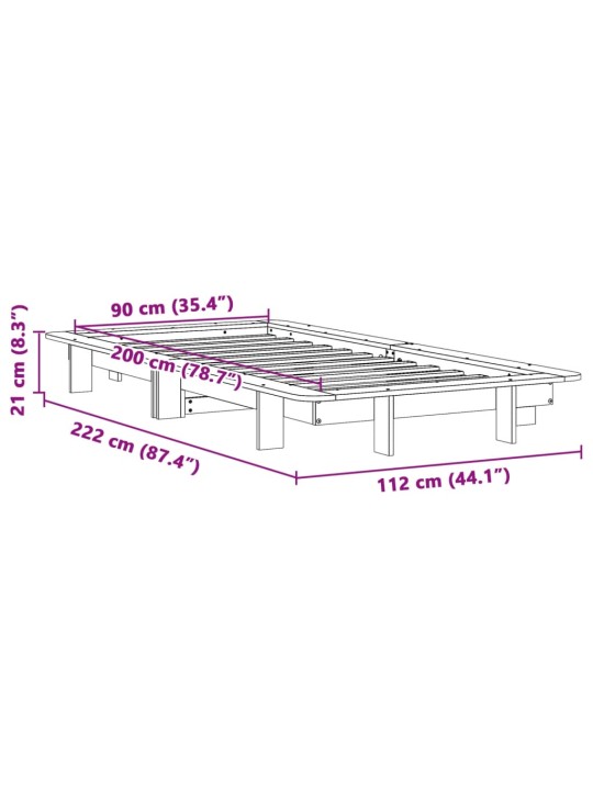 Postel bez matrace bílá 90 x 200 cm masivní borovice