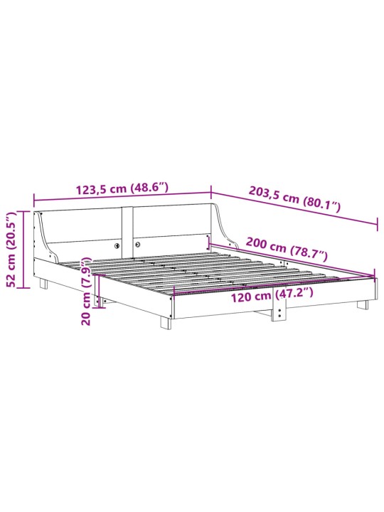 Postel bez matrace bílá 120 x 200 cm masivní borovice