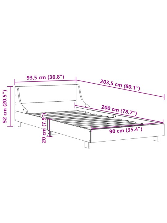 Postel bez matrace voskově hnědá 90 x 200 cm masivní borovice