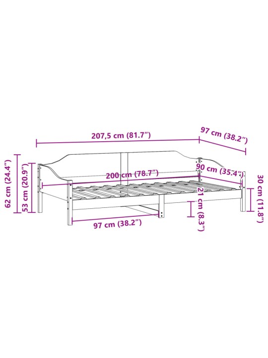 Postel bez matrace bílá 90 x 200 cm masivní borovice