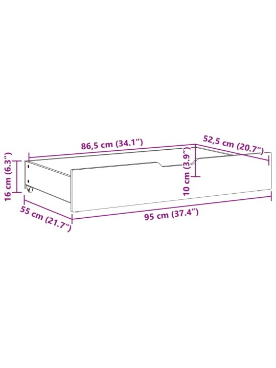 Zásuvky pod postel 2 ks voskově hnědé 95x55x17cm masiv borovice