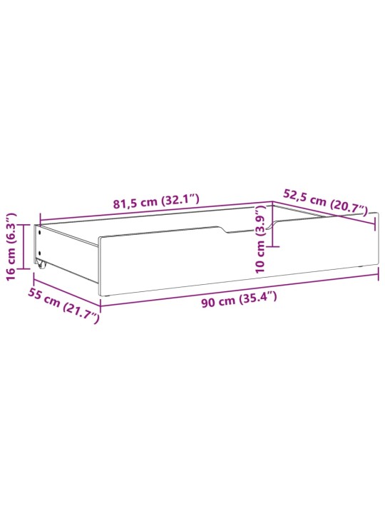 Zásuvky pod postel 2 ks bílé 90 x 55 x 17 cm masivní borovice