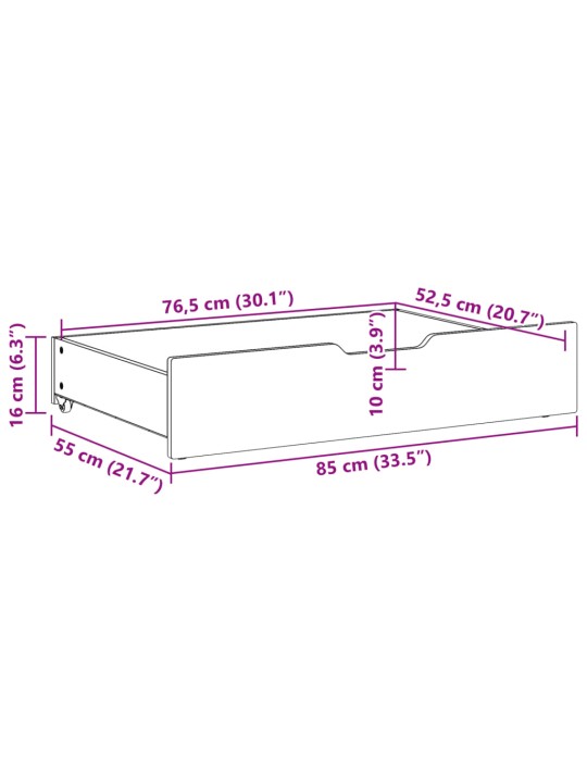 Zásuvky pod postel 2 ks bílé 85 x 55 x 17 cm masivní borovice