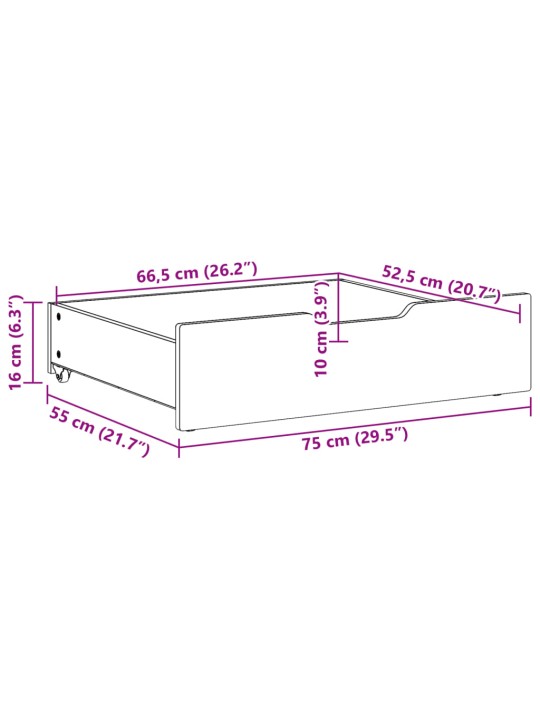 Zásuvky pod postel s kolečky 2 ks 75x55x17 cm masivní borovice