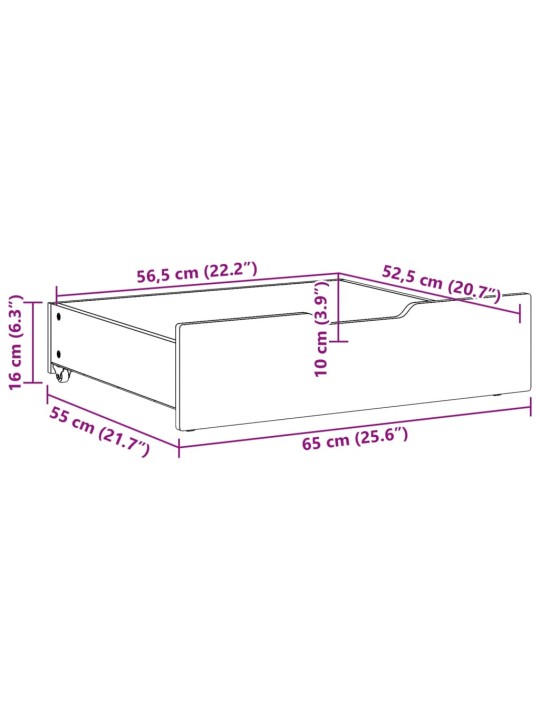 Zásuvky pod postel 2 ks bílé 65 x 55 x 17 cm masivní borovice