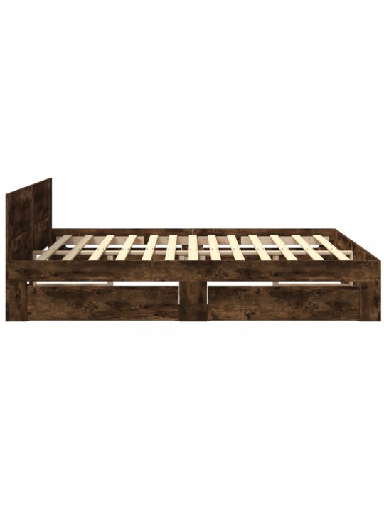 Rám postele s čelem kouřový dub 200 x 200 cm kompozitní dřevo