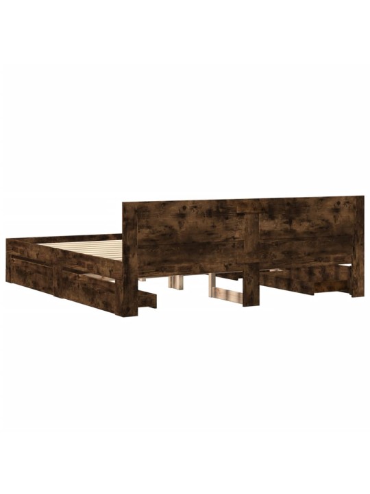 Rám postele s čelem kouřový dub 200 x 200 cm kompozitní dřevo