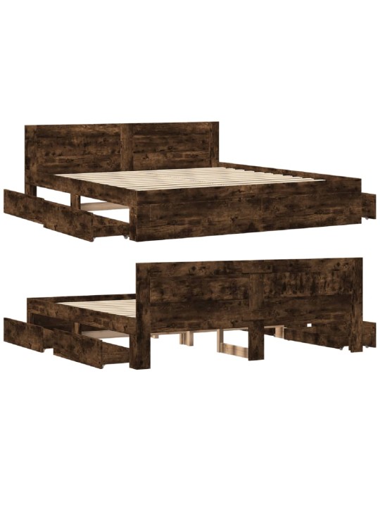 Rám postele s čelem kouřový dub 200 x 200 cm kompozitní dřevo