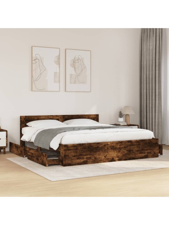 Rám postele s čelem kouřový dub 200 x 200 cm kompozitní dřevo