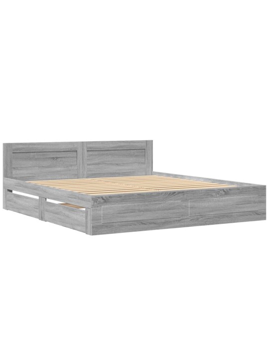 Rám postele s čelem šedý sonoma 200 x 200 cm kompozitní dřevo