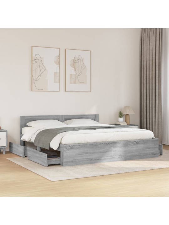 Rám postele s čelem šedý sonoma 200 x 200 cm kompozitní dřevo