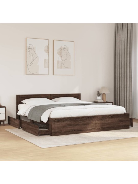 Rám postele s čelem hnědý dub 200 x 200 cm kompozitní dřevo
