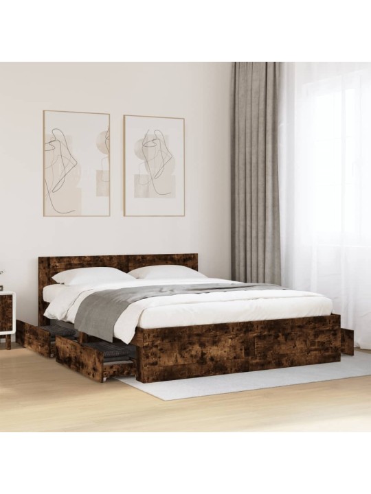 Rám postele s čelem kouřový dub 160 x 200 cm kompozitní dřevo