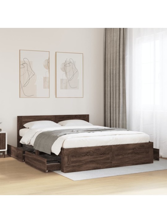 Rám postele s čelem hnědý dub 160 x 200 cm kompozitní dřevo