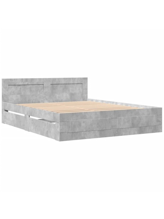 Rám postele s čelem betonově šedý 150 x 200 cm kompozitní dřevo
