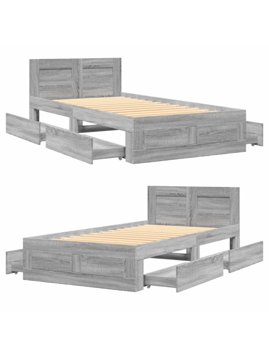 Rám postele s čelem betonově šedý 100 x 200 cm kompozitní dřevo