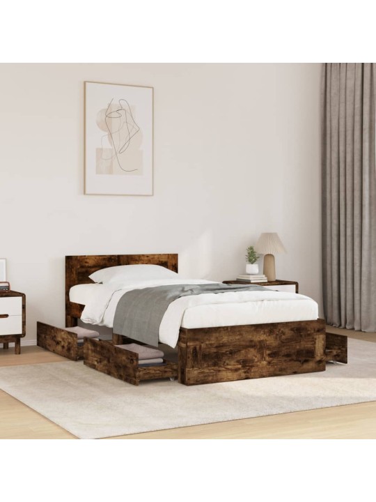 Rám postele s čelem kouřový dub 100 x 200 cm kompozitní dřevo