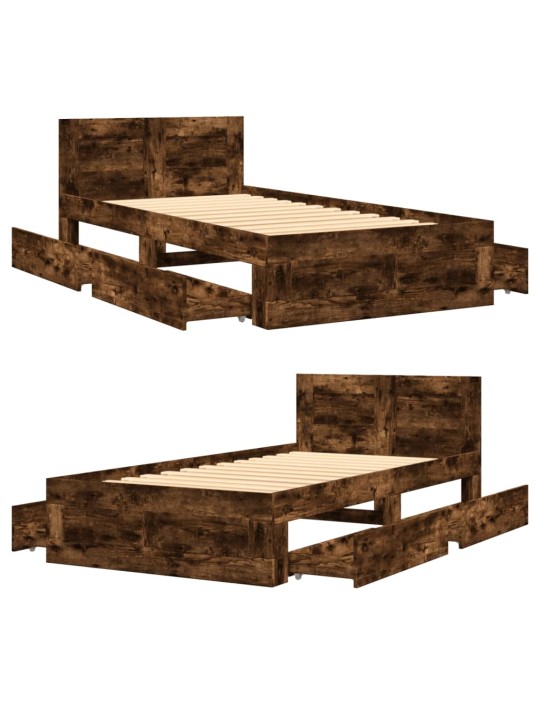 Rám postele s čelem kouřový dub 90 x 200 cm kompozitní dřevo