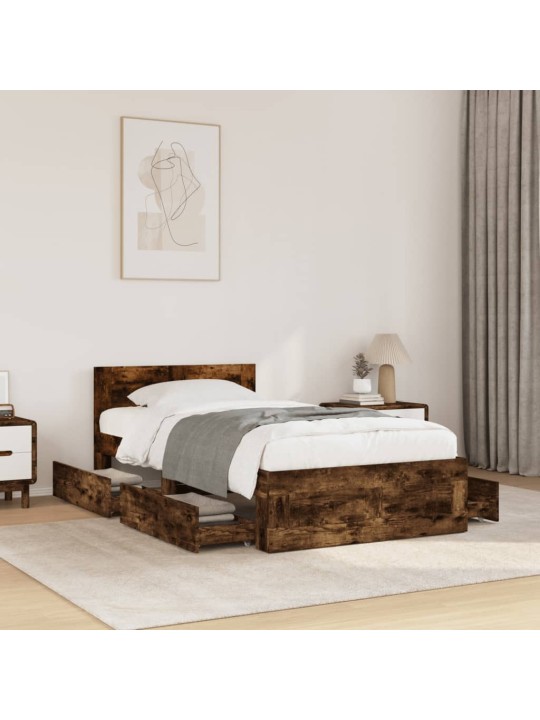 Rám postele s čelem kouřový dub 90 x 200 cm kompozitní dřevo