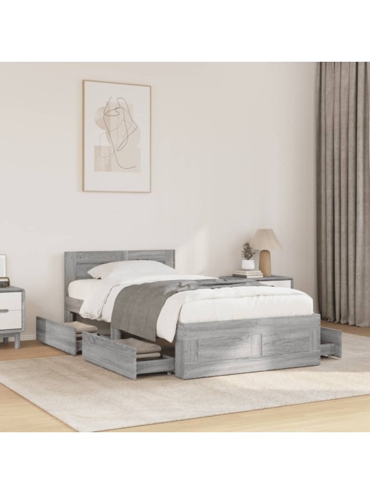 Rám postele s čelem šedý sonoma 90 x 200 cm kompozitní dřevo