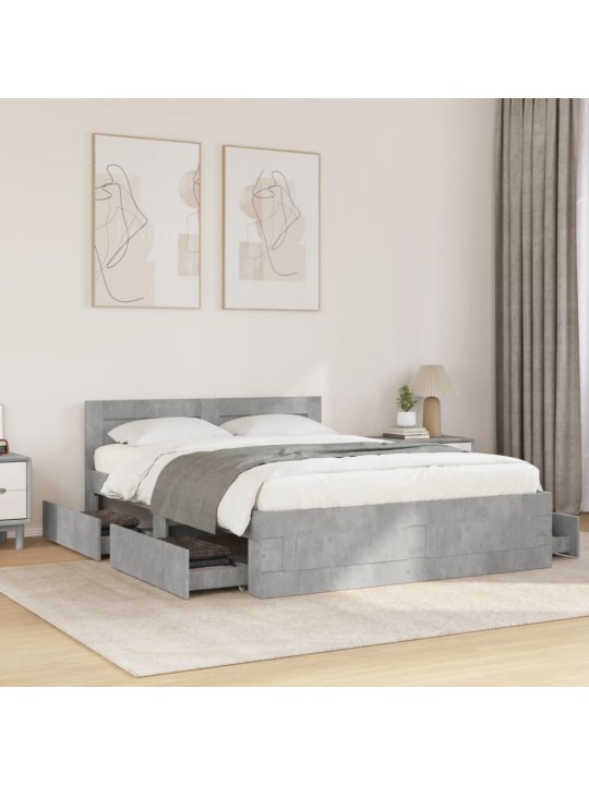 Rám postele s čelem betonově šedý 140 x 190 cm kompozitní dřevo