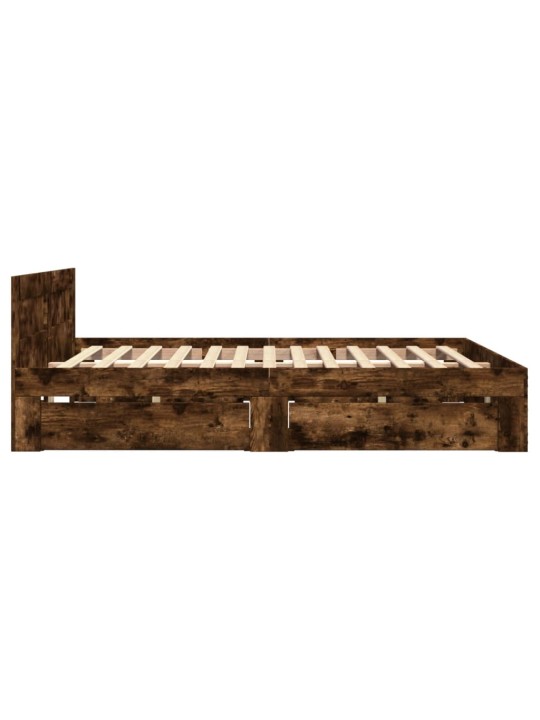 Rám postele s čelem kouřový dub 135 x 190 cm kompozitní dřevo