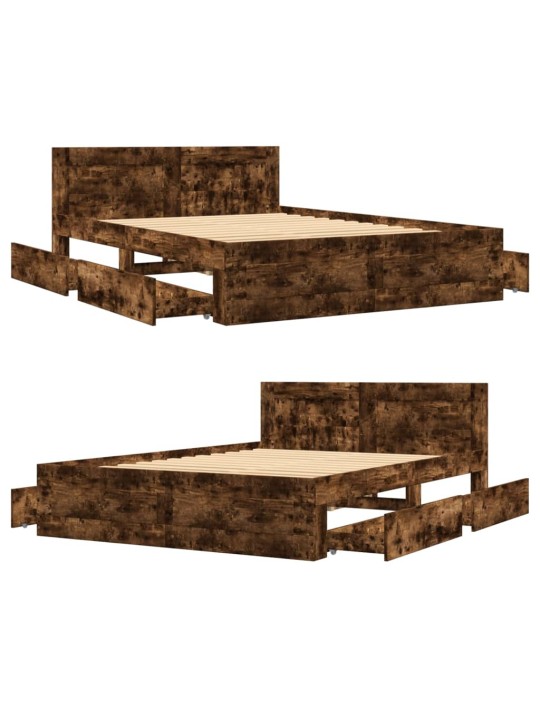 Rám postele s čelem kouřový dub 135 x 190 cm kompozitní dřevo