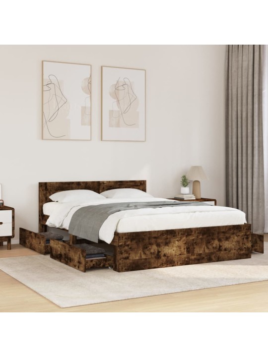 Rám postele s čelem kouřový dub 135 x 190 cm kompozitní dřevo