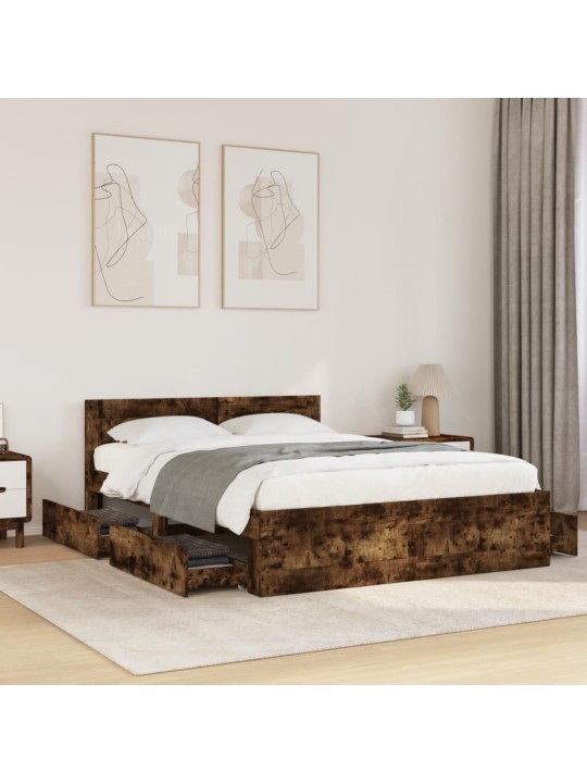 Rám postele s čelem kouřový dub 120 x 190 cm kompozitní dřevo