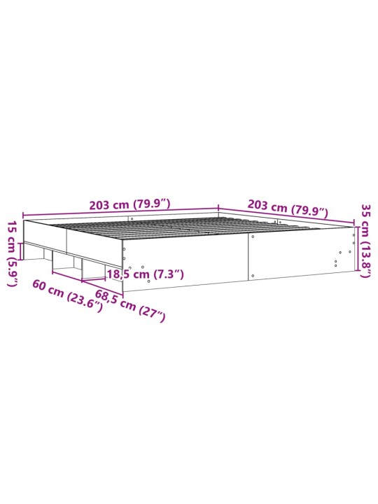 Rám postele šedý sonoma 200 x 200 cm kompozitní dřevo