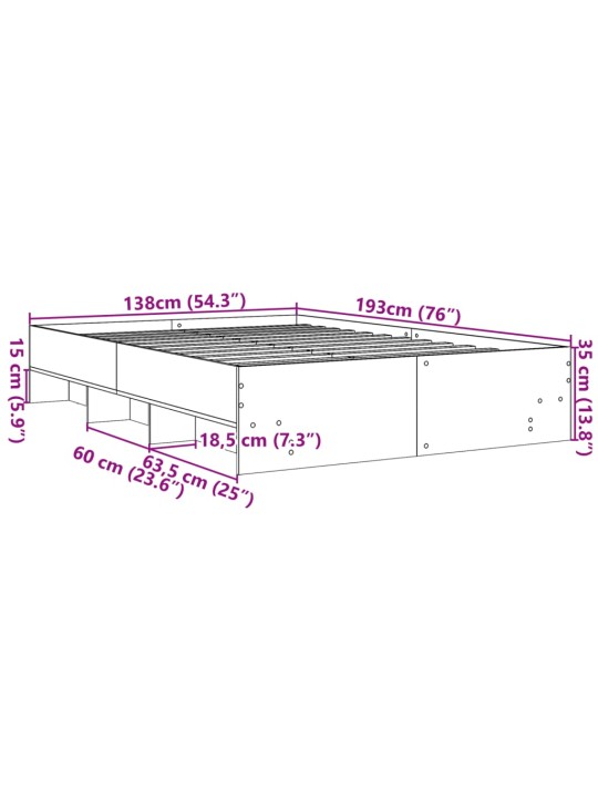 Rám postele kouřový dub 135 x 190 cm kompozitní dřevo