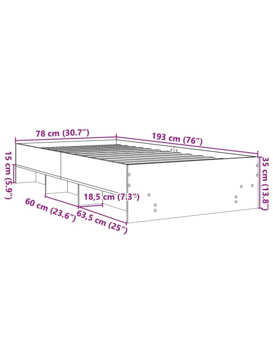 Rám postele šedý sonoma 75 x 190 cm kompozitní dřevo