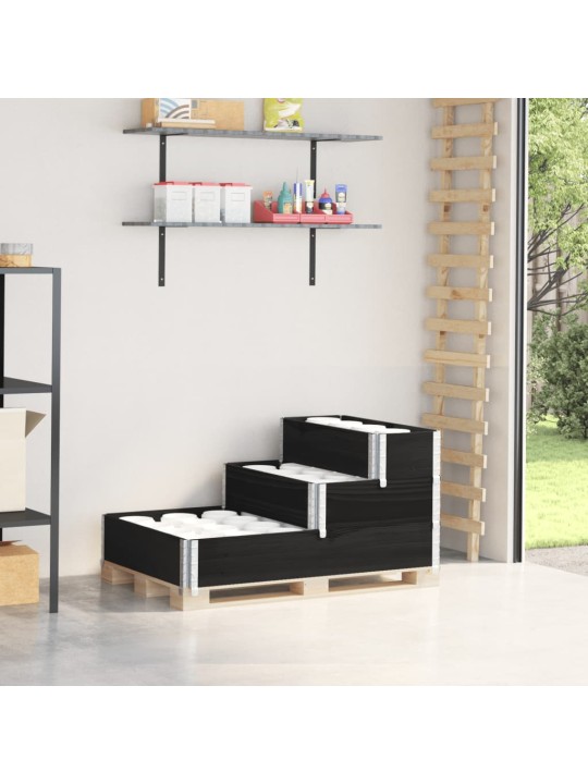 3patrový vyvýšený záhon černý 120 x 80 cm masivní borové dřevo