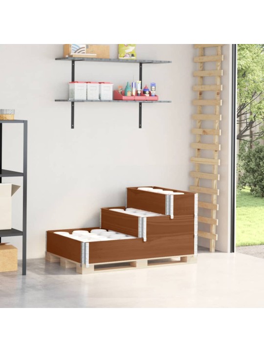 3patrový vyvýšený záhon hnědý 120 x 80 cm masivní borové dřevo