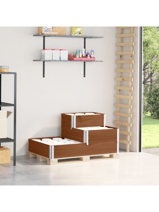3patrový vyvýšený záhon hnědý 120 x 80 cm masivní borové dřevo