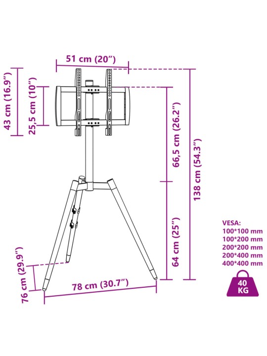 Stojan na TV trojnožka 37"–65" max. VESA 400 x 400 mm 40 kg