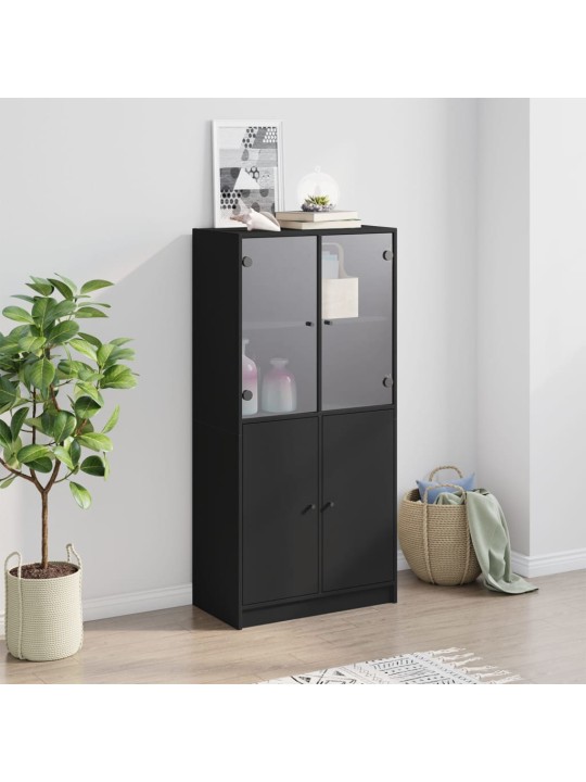 Highboard s dvířky černý 68 x 37 x 142 cm kompozitní dřevo