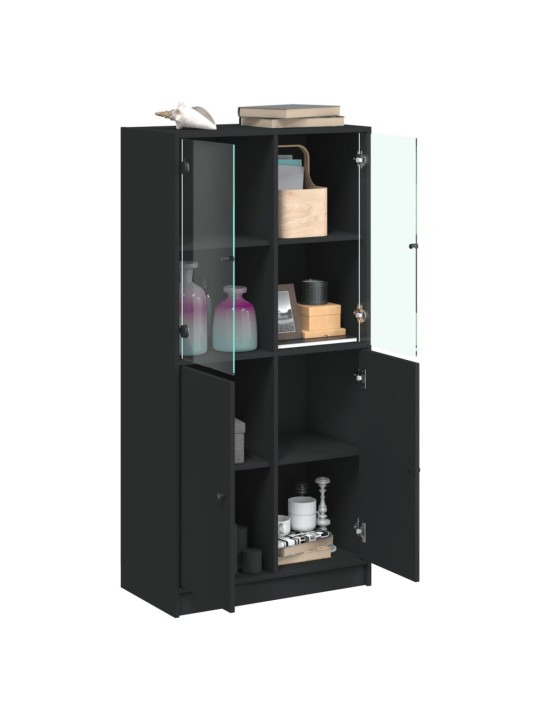 Highboard s dvířky černý 68 x 37 x 142 cm kompozitní dřevo