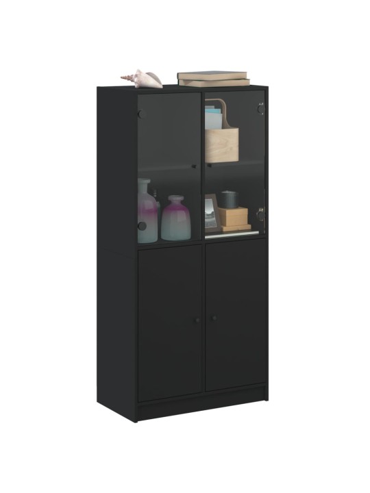 Highboard s dvířky černý 68 x 37 x 142 cm kompozitní dřevo