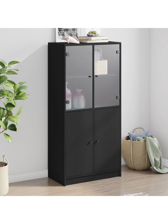 Highboard s dvířky černý 68 x 37 x 142 cm kompozitní dřevo